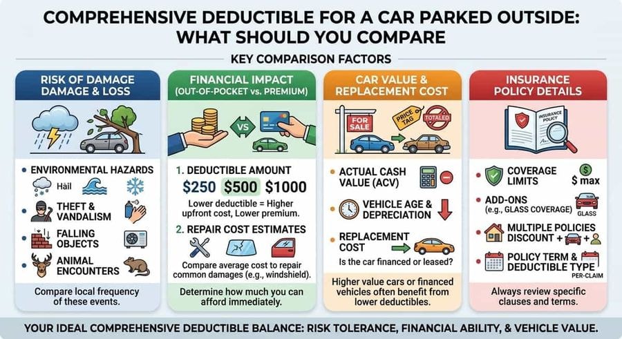 $500 vs $1,000 Comprehensive Deductible for a Car Parked Outside: What Should You Compare?